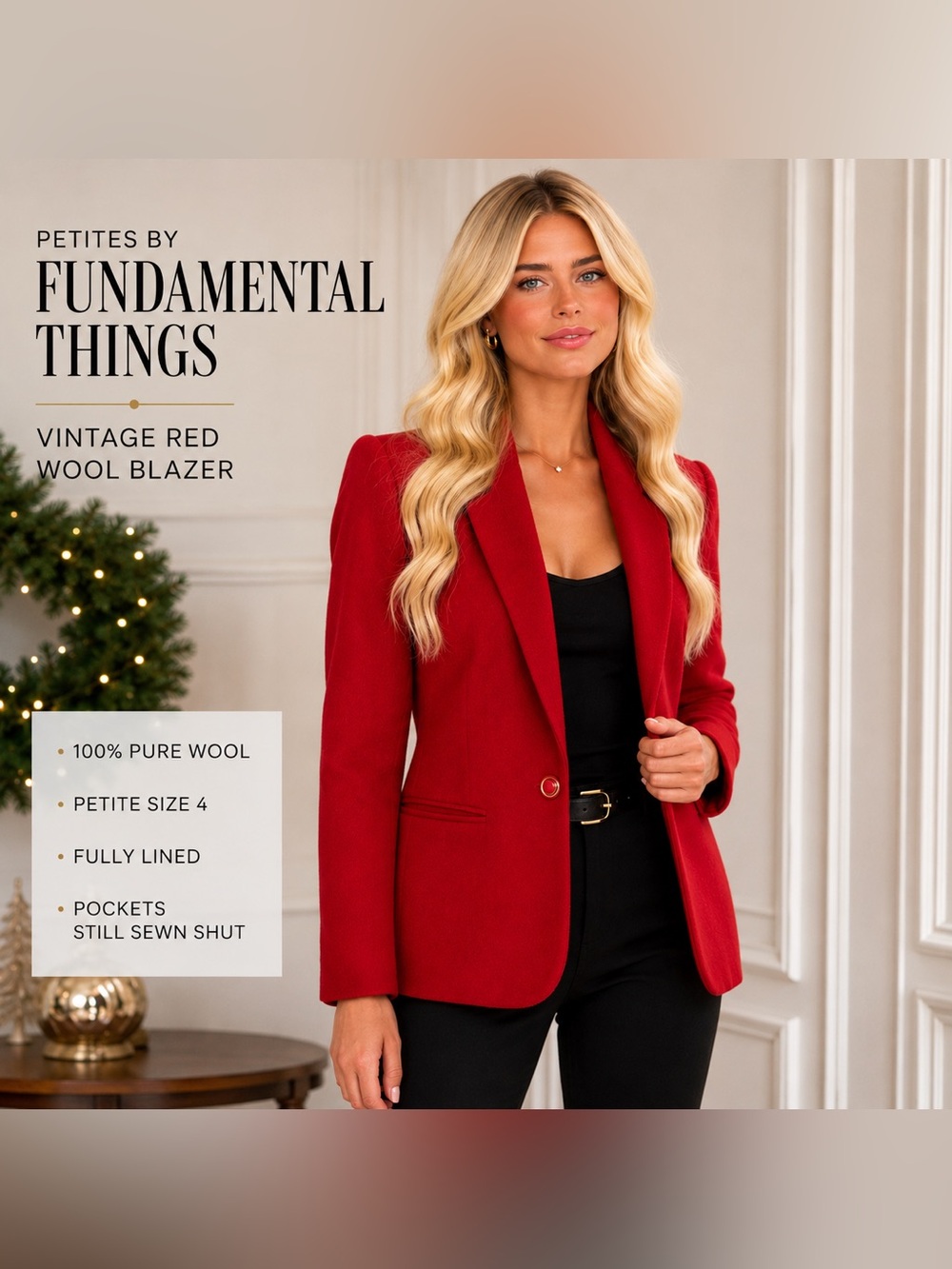 Vintage Petites Fundamental Things Red 100% Wool Power Blazer Petite 4
